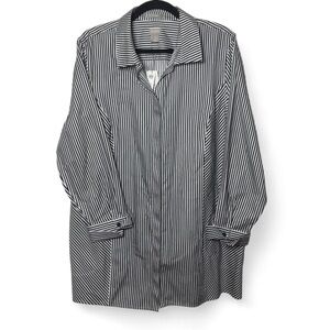 Chico’s Black White Striped Tunic Shirt XL (3) Cotton No Iron NWT